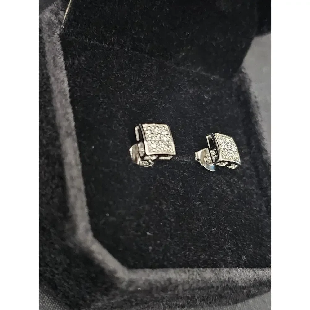 .925 sterling silver 6.2mm puff square Pavé Cubic Zirconia Earrings